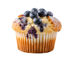 Delicious blueberry muffin fresh from the bakery counter, cut out transparent