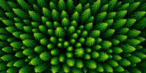 Aerial view of lush evergreen forest
