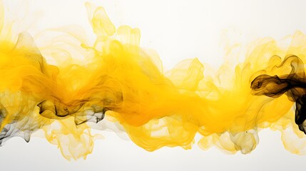Abstract Yellow and Black Ink Swirls on White Background