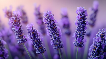 Obraz premium Vibrant close-up of lavender flowers, showcasing their delicate purple hues and intricate details. Ideal for relaxation, aromatherapy, and nature themes.