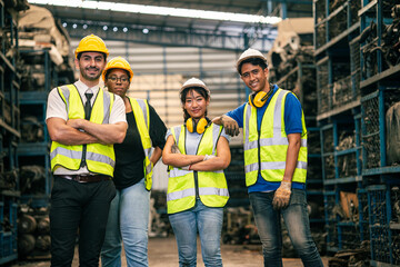 group of workers team unity mix people multiracial together, engineer friend at work happy smiling...