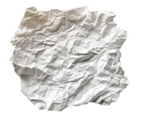 Crumpled white paper for creative design and craft projects, cut out transparent