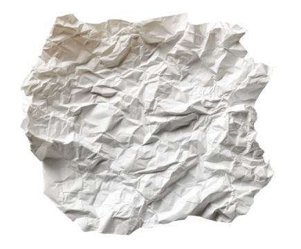 Crumpled white paper for creative design and craft projects, cut out transparent