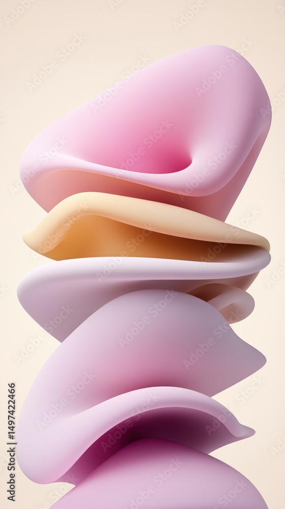 Poster softly sculpted pastel shapes create an abstract stack in gentle hues for visual intrigue
