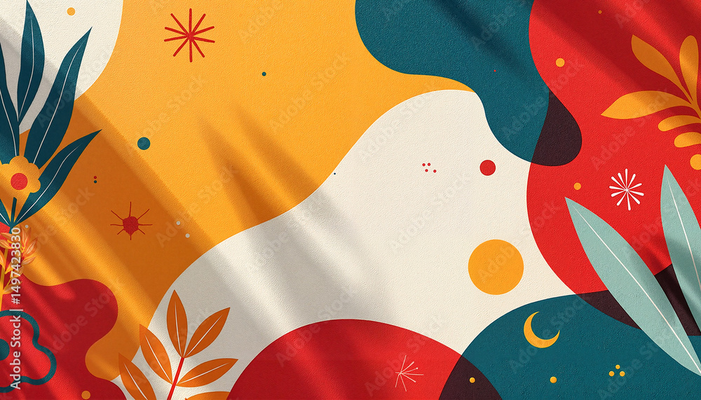 Poster modern abstract banner showcasing dynamic geometric patterns and engaging shapes in bold colors agai