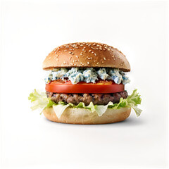 Delicious gourmet burger with blue cheese tomato and lettuce for food lovers