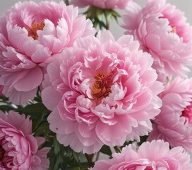 Close-up of clustered pink peonies, soft background , peony, closeup