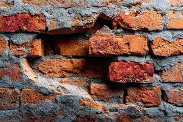 Varied textures of weathered bricks in an aged wall illuminated by soft light