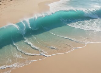Rolling turquoise waves crash on a pristine sandy beach ,  photography,  natural beauty