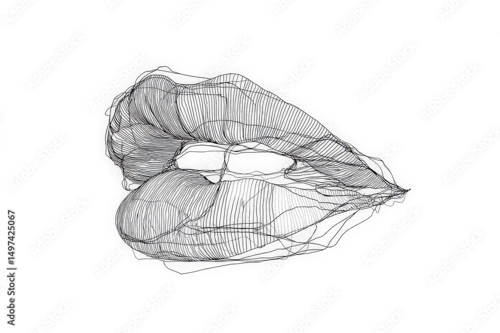Poster artistic line drawing of lips highlighting delicate features and contours in a minimalist style