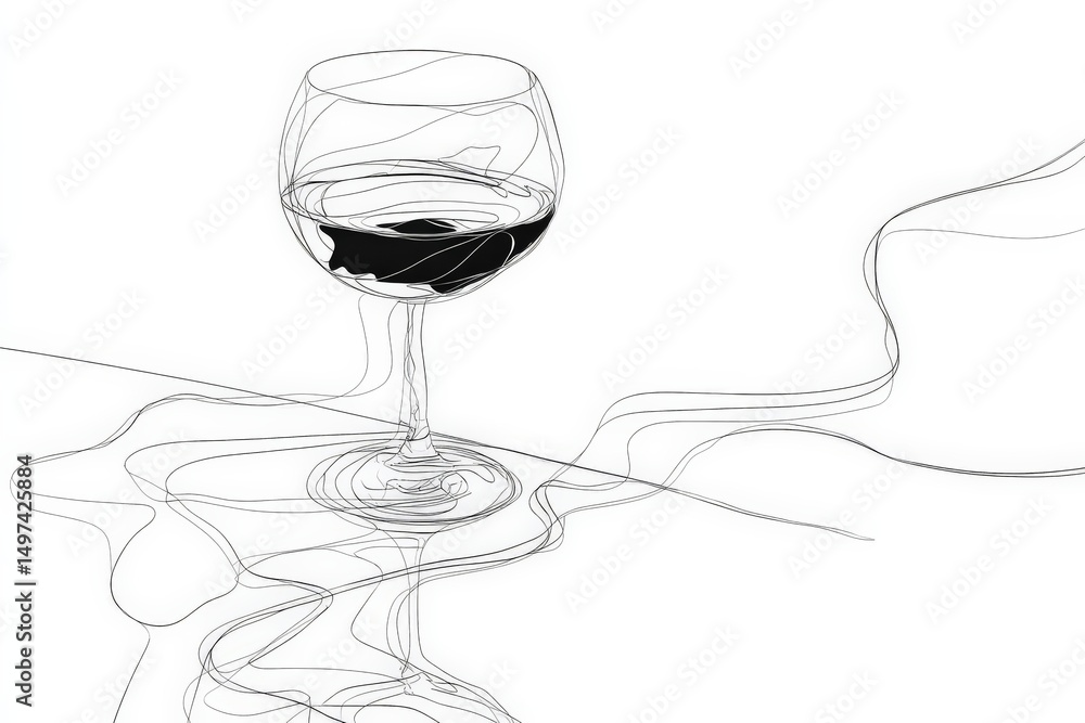 Poster artistic rendering of a wine glass with abstract lines created in a minimalist style