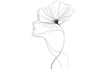 Elegant line art portrait of a woman with a flower in her hair, showcasing creativity and simplicity in design