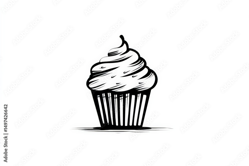 Poster delicious cupcake with swirled frosting on display in a minimalist style