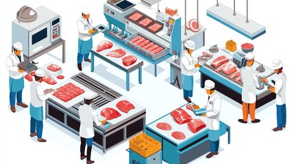 Meat processing industry isolated on white background