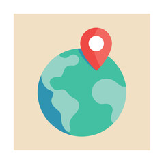 Earth globe with red location pin concept illustrating travel destination or global positioning