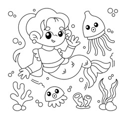 Hand drawn coloring book illustration