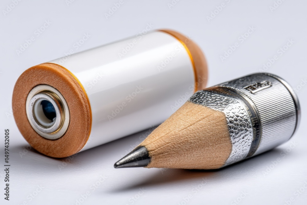Poster unique combination of a battery and a mechanical pencil on a white background showcasing creativity 