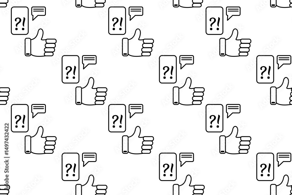 Poster diagonal repeating pattern of icons questions, phone, likes, communication. vector infinite pattern 