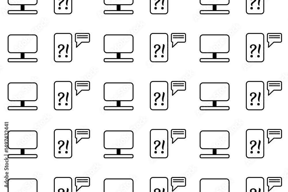 Fototapete repeating pattern of icons computer, questions, phone, communication. vector infinity pattern - symb
