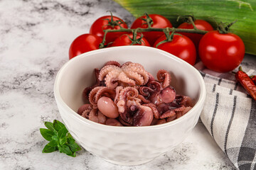 Marinated baby octopus in the bowl