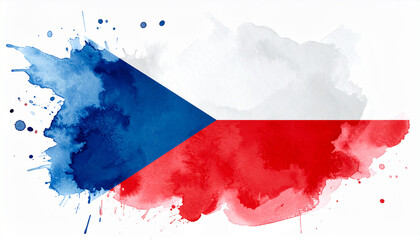 Watercolor painting of Czech Republic national flag. European country. Independence day. Hand drawn