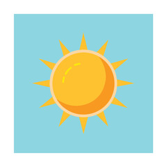 Bright yellow sun with rays and sky blue background isolated on a white background