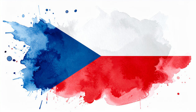 Watercolor painting of Czech Republic national flag. European country. Independence day. Hand drawn
