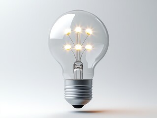 Modern light bulb with glowing filaments against a minimalist background