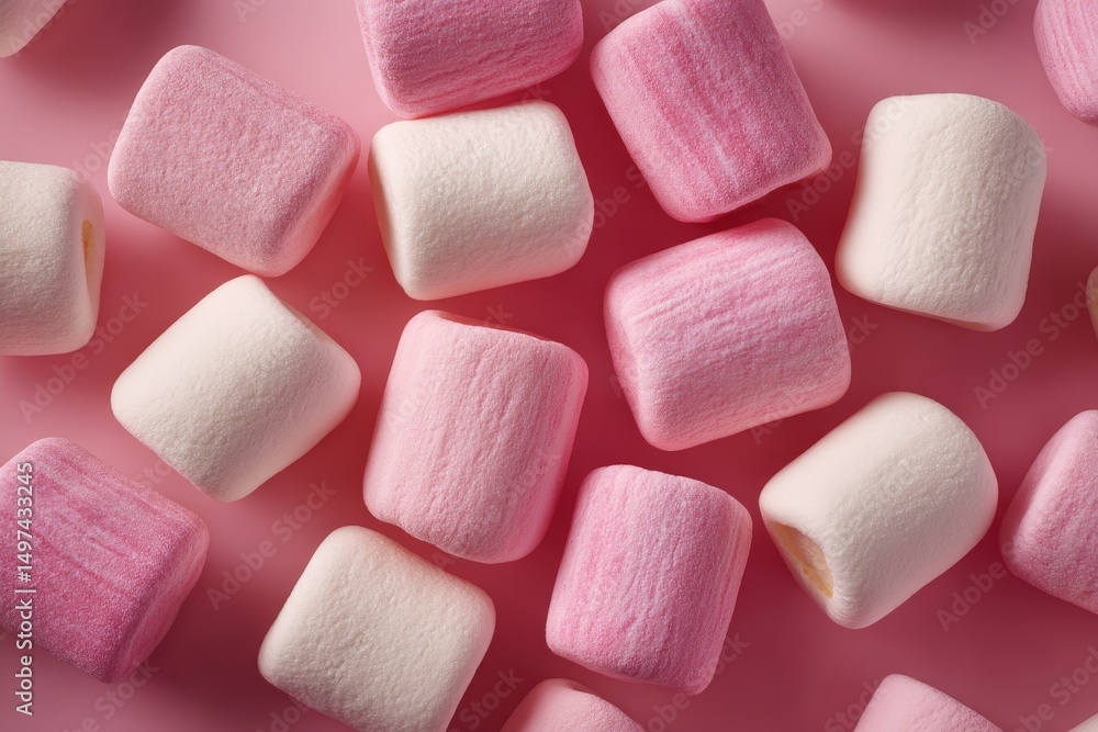 Aufkleber soft pink and white marshmallows arranged neatly on a pastel pink background creating a colorful and