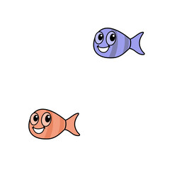 Repeating print pattern of two purple and orange fish on white background - vector