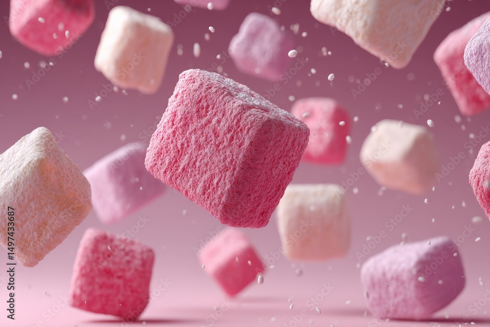 Aufkleber sweet marshmallows floating in the air against a soft pink background create a whimsical and delight
