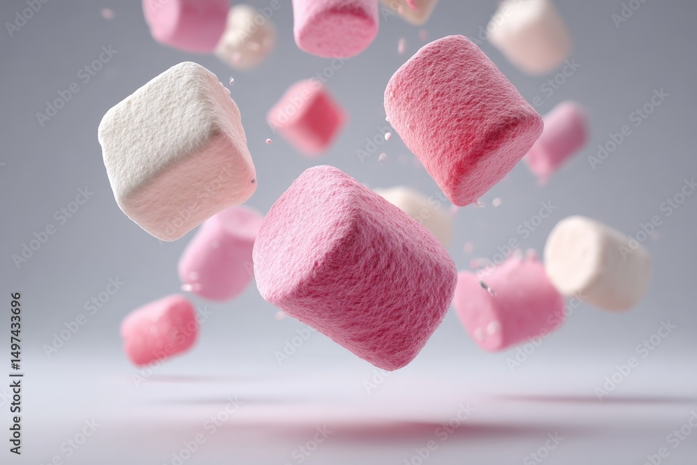 Aufkleber colorful marshmallows floating in air create a whimsical and playful atmosphere in a soft light envi