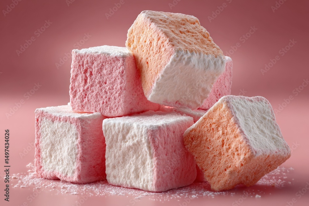 Aufkleber colorful marshmallows stacked on a soft pink background create a sweet and inviting display