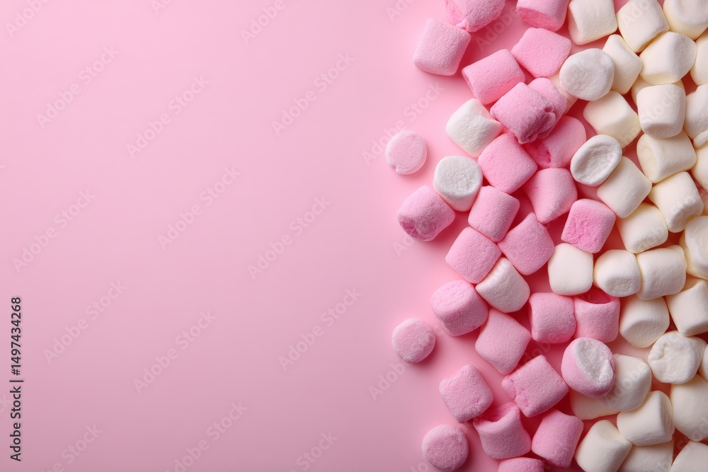 Poster colorful marshmallows arranged on a pink background create an inviting and playful atmosphere perfec