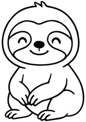 Fototapeta premium Black and white vector of a cute baby sloth. Ideal for engraving, kids books, prints, logos, and creative illustration projects