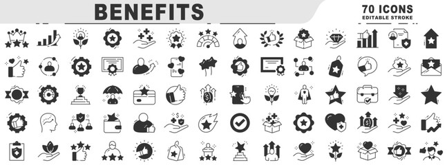 Big set of benefits black line icons