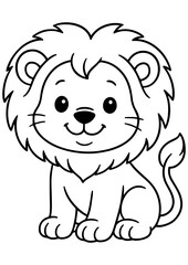 Black and white vector of a cute baby lion. Perfect for engraving, children's books, prints, logos, and creative design projects