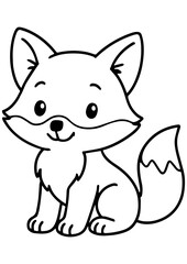 Black and white vector of a cute baby fox. Ideal for engraving, children’s books, prints, logos, and creative illustration projects