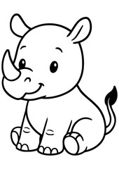 Obraz premium Black and white vector of a cute baby rhino, ideal for engraving, prints, logos, kids books, and creative design projects