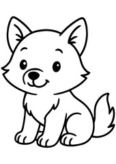 Obraz premium Black and white vector illustration of a cute baby wolf, perfect for engraving, prints, logos, kids books, and creative projects