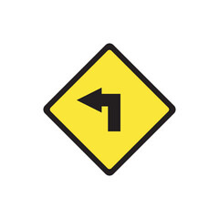 Yellow traffic sign with a left-pointing arrow. Ideal for traffic guidance systems, driving schools, or maps with direction changes.