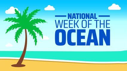 Obraz premium National Week of the Ocean background banner or poster design template. observed every year in June. Holiday concept. Use to any Template, card, poster, placard, template.