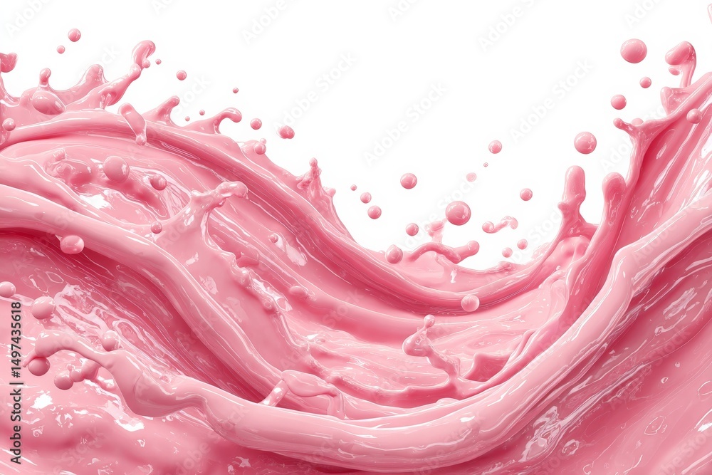 Poster vibrant pink liquid splashes create dynamic waves and patterns against a white backdrop
