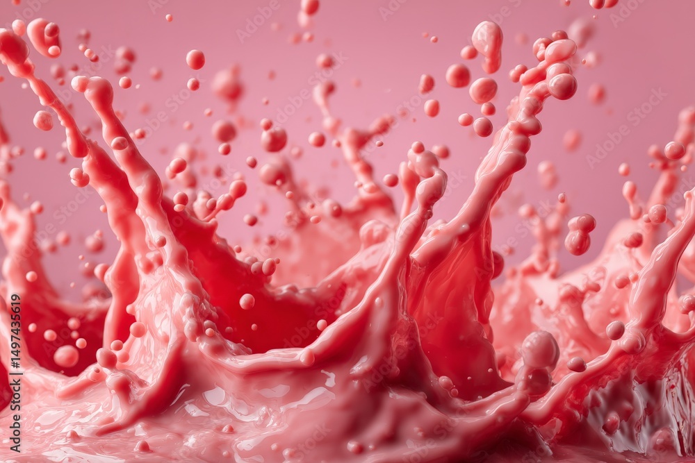 Poster colorful pink liquid splashes dramatically against a soft background, creating an artistic and dynam