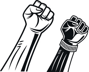 Three stylized hands raised high in a celebratory gesture, depicted with bold red outlines and a dynamic, hand-drawn style against a white background.