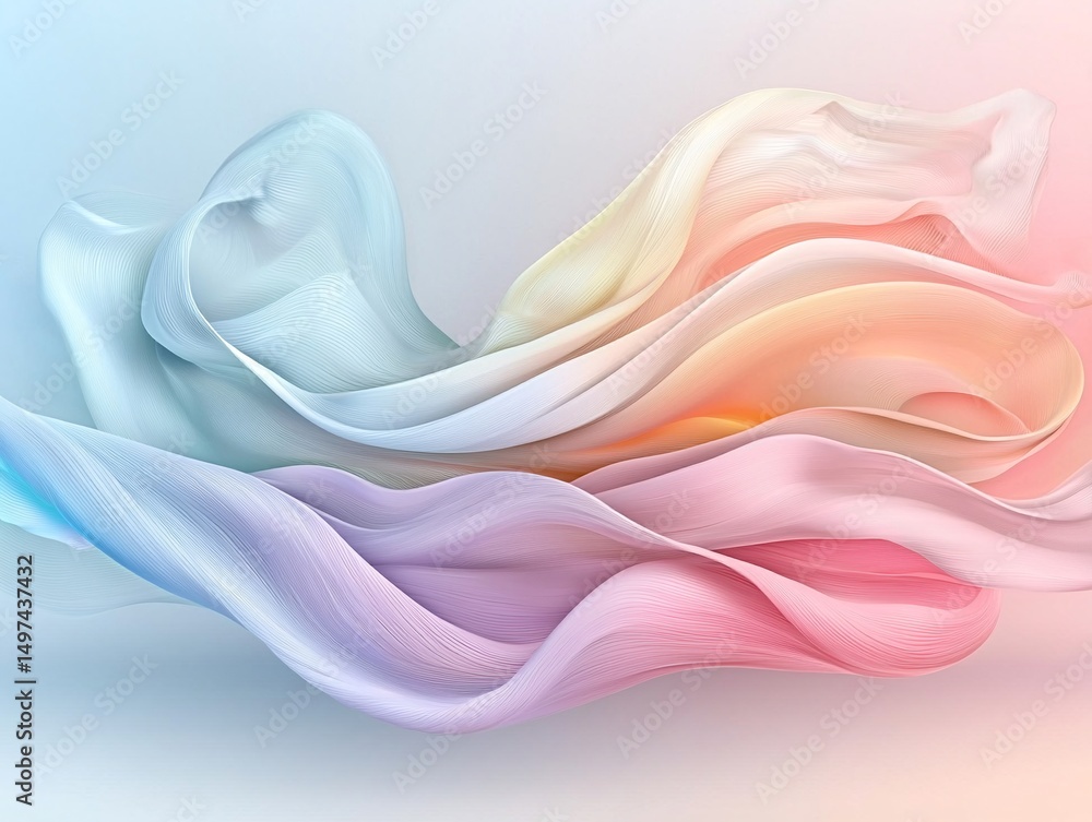 Poster abstract pastel waves flowing in a soft gradient