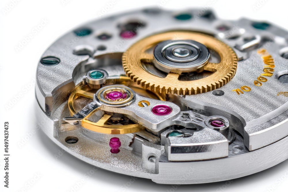 Poster watch movement mechanism showcases intricate design and precision engineering in close-up view