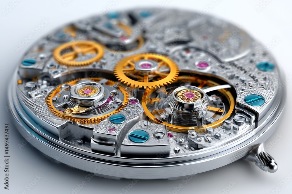 Poster intricate details of a mechanical watch movement showcasing fine craftsmanship and engineering excel