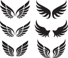 Black Wing Silhouettes Vector Set – Angel, Bird, and Fantasy Feather Designs for Logos and Tattoos
