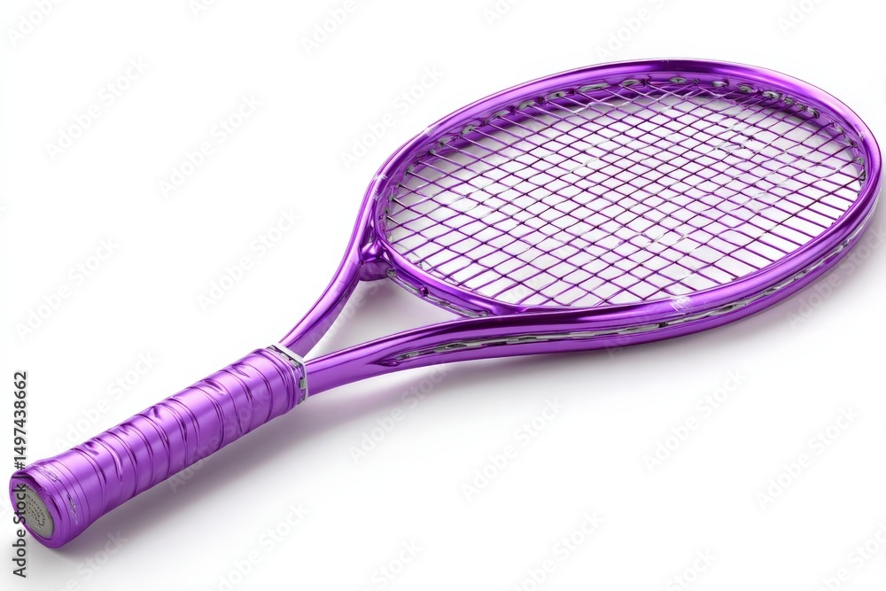 Poster purple tennis racket displayed on a white background showcasing its unique design and vibrant color
